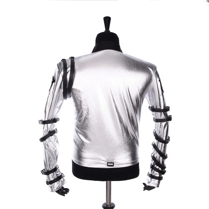 Punk MJ Michael Jackson Classic BAD tour Silver Bodysuit Jacket Outerwear for Collection Supprise Gift