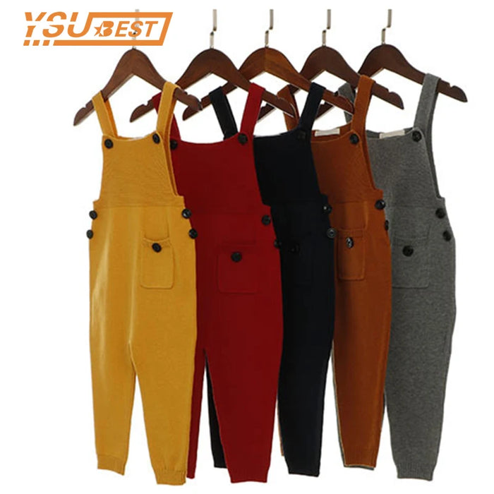 2023 New Children Kids Overalls Harem Pants Boys Girls Pocket Knitted Overalls Jumpsuits Baby Clothing Jumpsuits Girls Overall