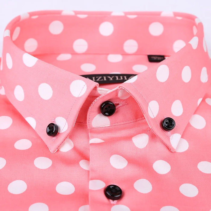 Black White Polka Dot Mens Dress Shirt Brand Long Sleeve Male Slim Fit Casual Business Social Formal Shirt Mens Cotton Clothing