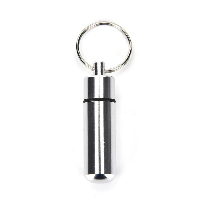 1PCS Medicine Pill Box Case Silver Waterproof Aluminum Drug Organizer Keychain Tablet Pillbox Container Stash Holder