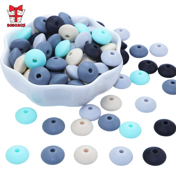 BOBO.BOX 50pcs Baby Teething Toys Pearl Silicone Beads Lentil 12mm Baby Teether Beads DIY Necklace Jewelry Bead Baby Care Toy