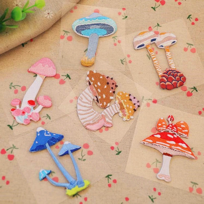 AHYONNIEX 1 Piece Iron On Embroidery Patches Small Mushroom Parches for Baby Clothing Applique Patch DIY Clothes Cute Stickers