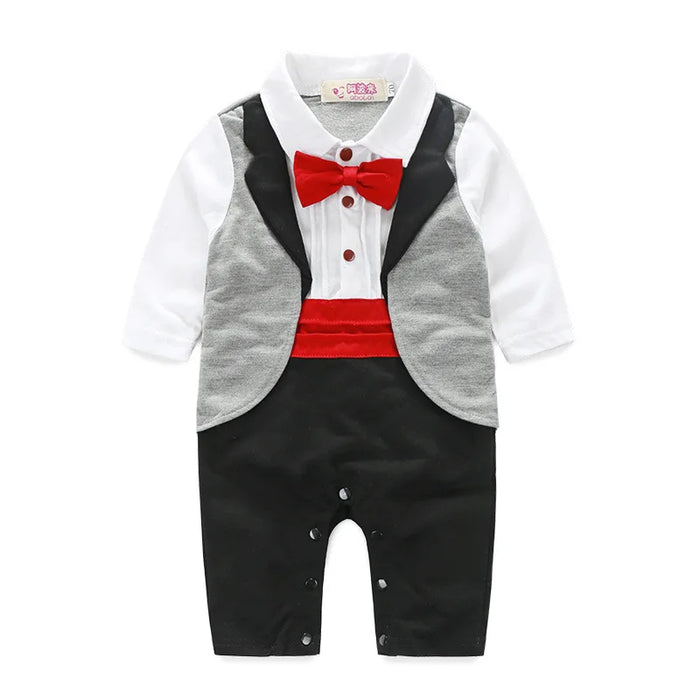 2023 New Baby Boys Clothes In Spring And Autumn Baby Pure Cotton Romper Gentleman Bow Tie Piece Jumper Long Sleeve Baby Clothing