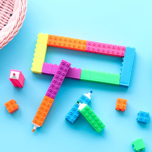 6pcs Mini Building Up Block Pen Color Highlighter Marker Pen Writing Drawing Kid Gift Stationery Office School Supplies A6201