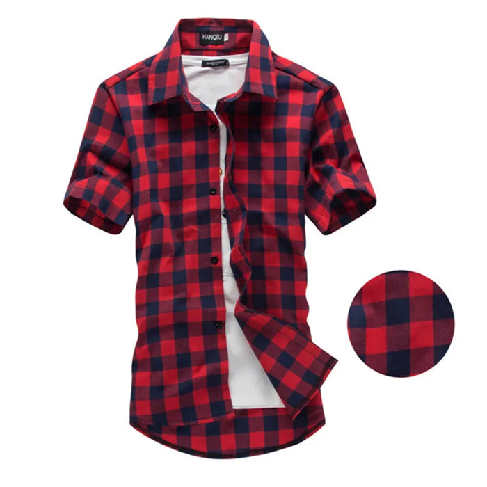 Red And Black Plaid Shirt Men Shirts 2024 New Summer Spring Fashion Chemise Homme Mens Dress Shirts Short Sleeve Shirt Men