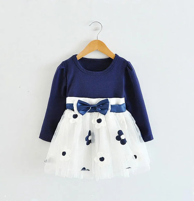 2016 New Winter Girls Clothes Long Sleeve Pirncess Dress Kids Wedding Party Dresses For 0-2 Years Flowers Prints Baby Clothing