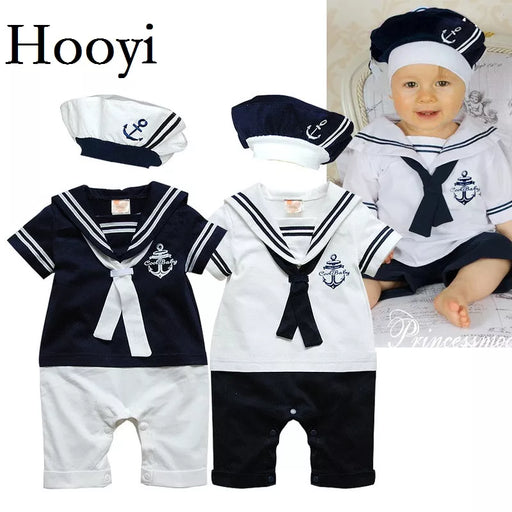 2021 Baby Rompers Navy Sailor Newborn Clothes Baby Boys Jumpsuits Shortall 100% Cotton Seaman Costume for baby Clothing 80 90 95