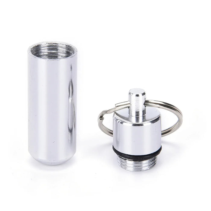 1PCS Medicine Pill Box Case Silver Waterproof Aluminum Drug Organizer Keychain Tablet Pillbox Container Stash Holder