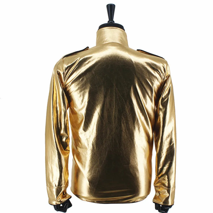 MJ Michael Jackson History BAD Golden Spandex Double Breasted Woven Jacket Performance Halloween Costume Gift