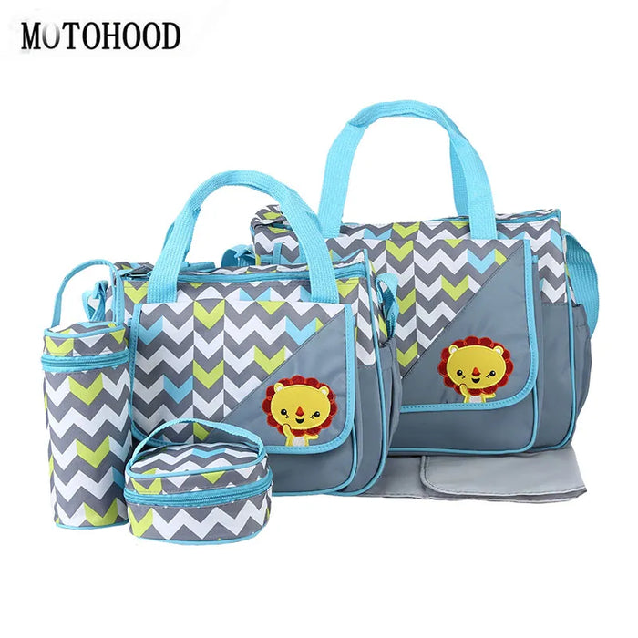 MOTOHOOD 5pcs Baby Diaper Bags For Mom Changing Nappy Bag Sets Mommy Baby Care Carriage Stroller Bag Organizer 30*43*14cm