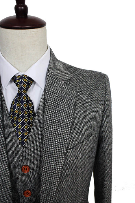 Retro gentleman style Grey Classic Tweed tailor wedding suits for men custom made Wool Slim Fit blazer mens 3 piece suit