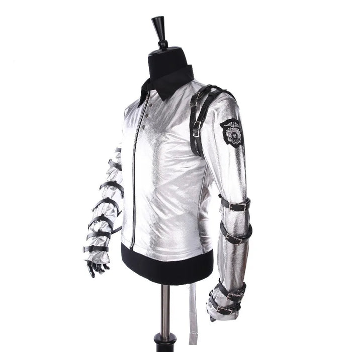 Punk MJ Michael Jackson Classic BAD tour Silver Bodysuit Jacket Outerwear for Collection Supprise Gift