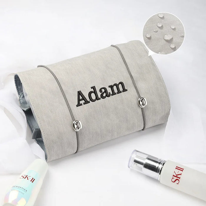 Custom Embroidery Foldable Toiletry Bag Portable Separated Large Volume Personalized Women's Cosmetic Makeup Kits