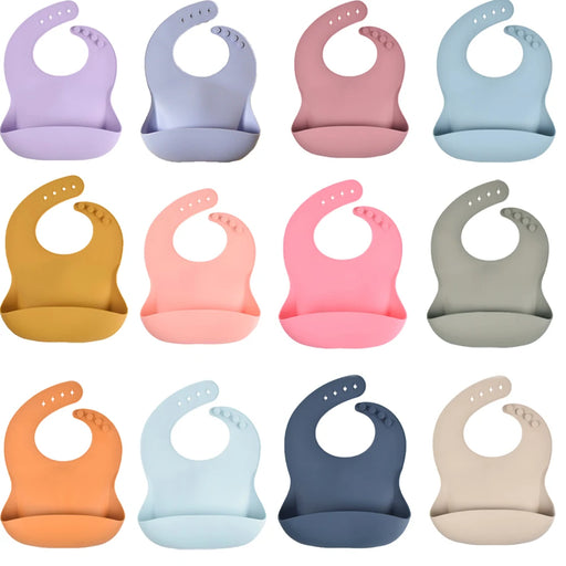 1pc Silicone Bibs For Kids Newborn Candy Color Baby Feeding Tableware Waterproof Baby Bibs For Toddler Breakfast Feedings