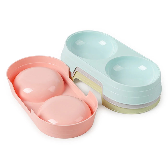 Cheap Candy Color Plastic Pet Double Bowls Creative Easy To Clean Bowl Pet Food Water Feeder Dog Cat Bowl Pet Feeding Supplies