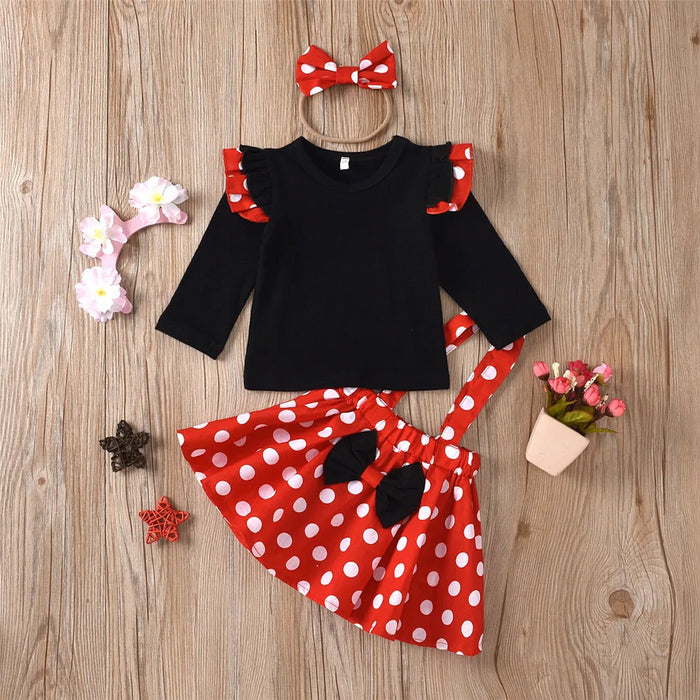 HERBEEZA Newborns Baby Clothes Polka Dots Toddler Baby Strap Dress+Top-Shirt+Bowknot Minnie Baby Girl Clothing Summer Baby Sets