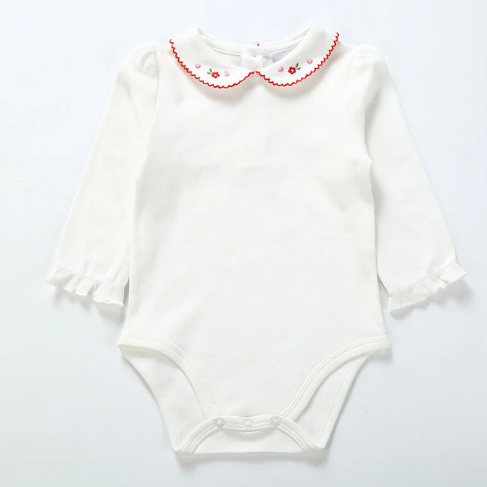 Cute Newborn Baby Clothing Long Sleeves Cotton Solid Baby Bodysuit Peter Pan Collar Baby Girls Clothes Jumpsuit Infant Costumes