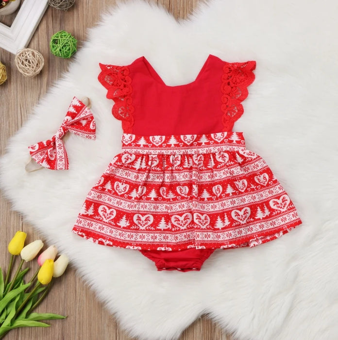 New Arrival 2pcs Red Flower Baby Clothing Newborn Baby Girls Lace Backless Romper Dress Jumpsuit Outfits Clothes 0-24M