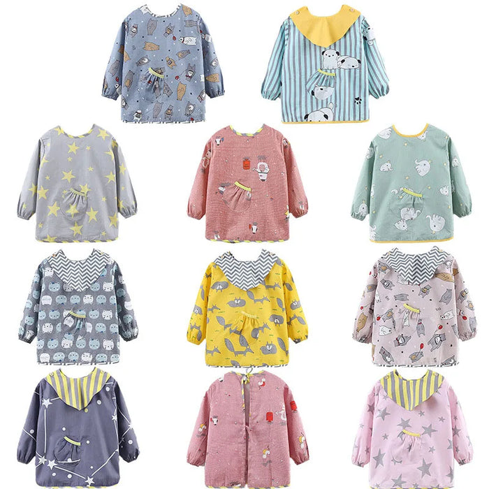 Fashion Cotton Baby Bibs Waterproof Kid Eating Clothing Children's Long Sleeves Feeding Smock Bib Baby Apron Bandana Bebes Bibs