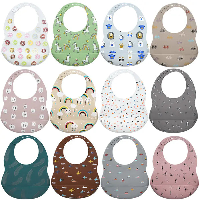 2020 New Printed Carton Silicone Bib Waterproof  Baby Feeding Newborn Cartoon Aprons Adjustable Baby Bibs Burp Cloth