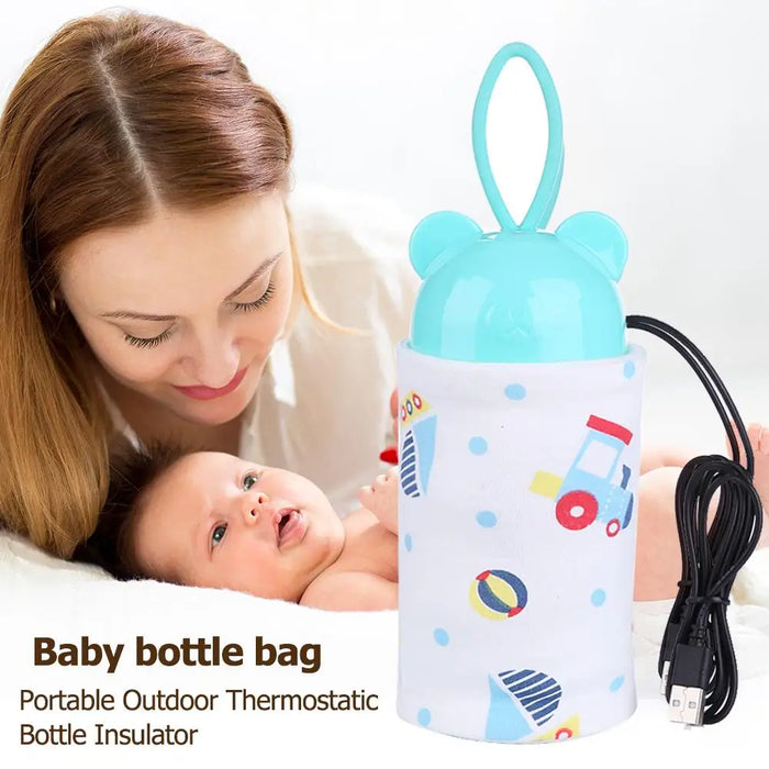 Portable Baby Bottle Warmer Heater Cotton Printed Infant Feeding Milk Cup USB Bottle Storage Bag Warmer Baby Feeding Tools