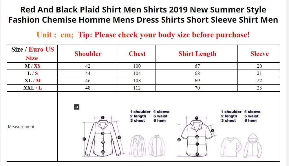 Red And Black Plaid Shirt Men Shirts 2024 New Summer Spring Fashion Chemise Homme Mens Dress Shirts Short Sleeve Shirt Men