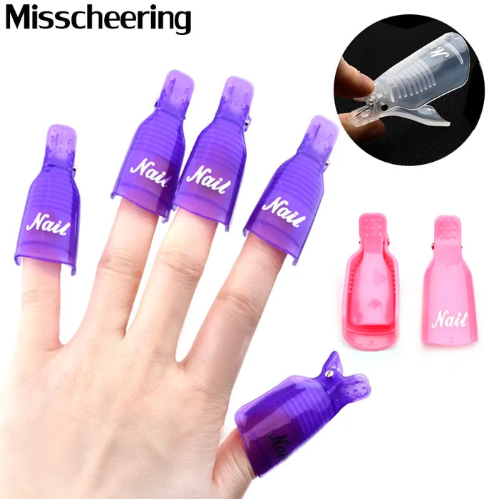 10pcs/set Wearable Acrylic Nail Art Soak Off Cap Clip UV Gel Polish Remover Wrap Tools DIY Beauty Nail Care Tools