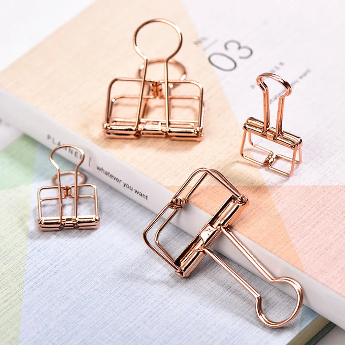 6/8 Pcs/Set Rose Gold Paper Clips Metal Hollowed Binder Clip Office School Supply File Organizer Creative Stationery Gifts