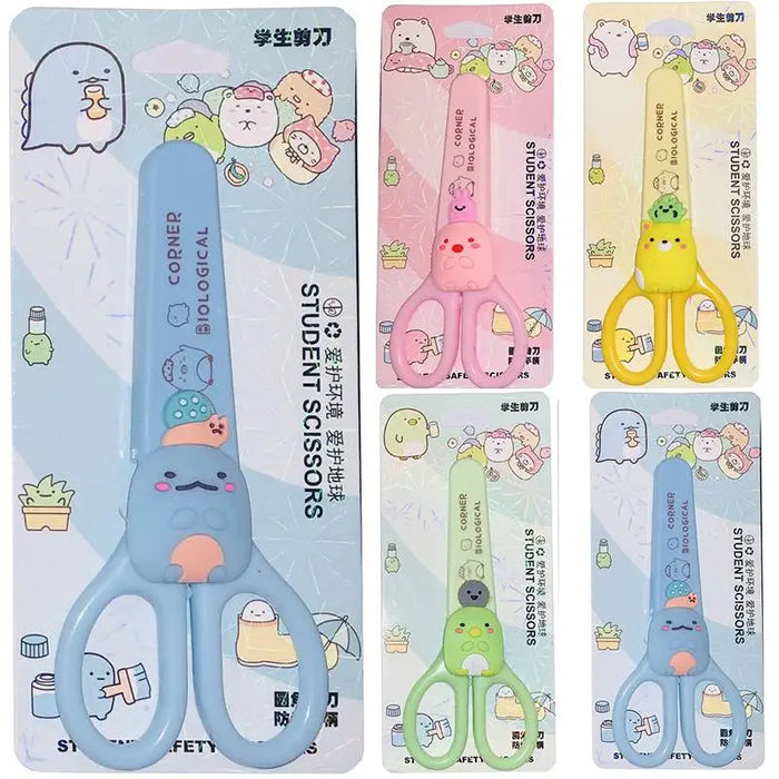 SUMIKKO GURASHI Cute animal Student Safety Paper-Cut Art Scissors with Protective Cover Cap School Supply Kids Stationery gift