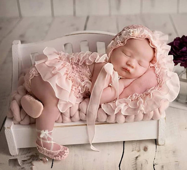 0-2 Yrs Baby Photo Clothing Sets Newborn Girl Lace Princess Dresses Hat Headband Pillow Outfits Infant Photography Costume Dress