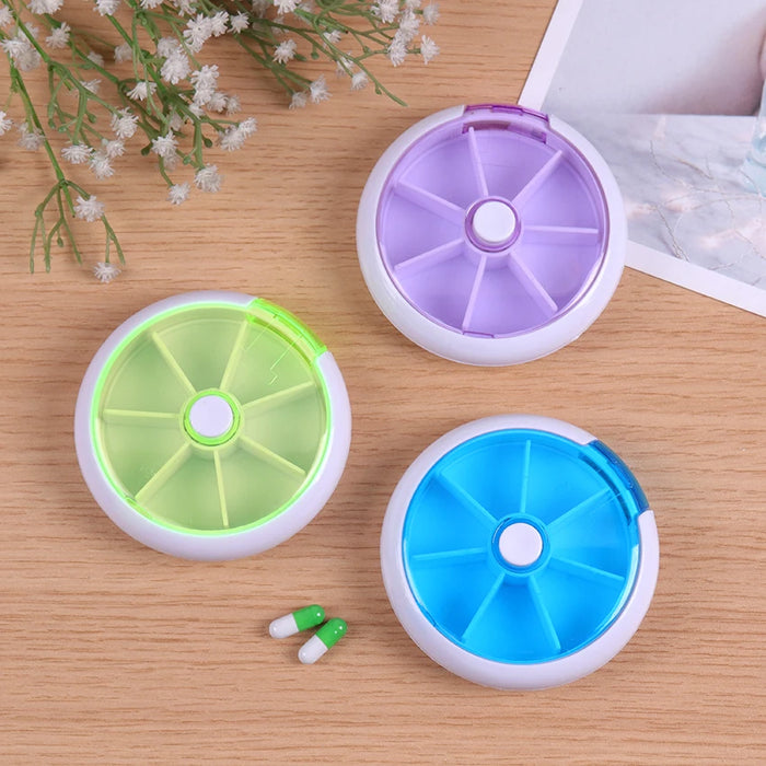 1PC Weekly Rotating Pill Box Travel Pill Case Splitter Pill Organizer Medicine Box 7 Lattices Pill Container Medicine Dispenser