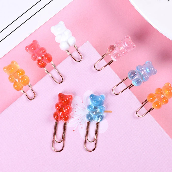 2 Pcs Cute Bear Metal Paper Clip Office School Supply Stationery Photo Decorative Kawaii Gift Cartoon organizer holder Bookmark