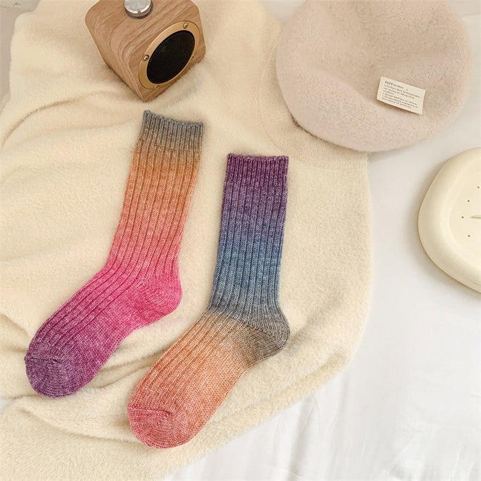 Gradient Color Women's Socks Mid-calf Warm-keeping Socks