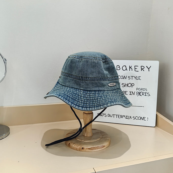 Japanese Style New Denim Small Iron Mark Bucket Hat Makes Face Look Smaller