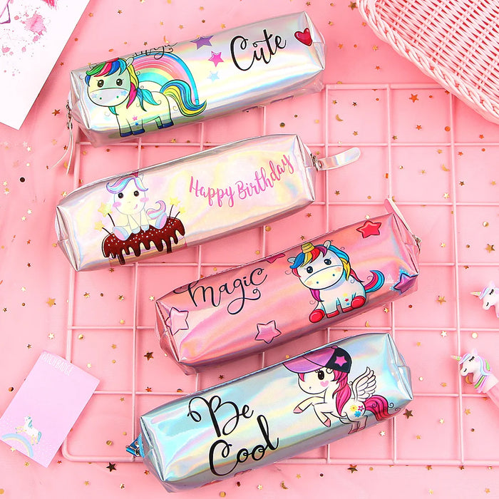 Unicorn Pencil Case Holographic Laser Pen Bag For Girl Boys Student Large Capacity Waterproof Pen Box School Supply Stationery