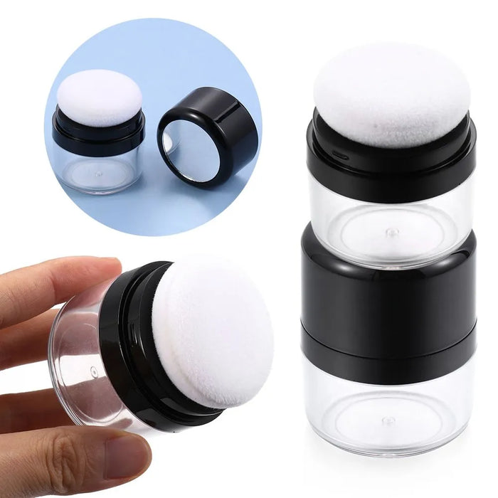 Powder Case with Mushroom Sponge Puff Portable Loose Powder Box with Mirror Travel DIY Cosmetic Foundation Powder Box Compact