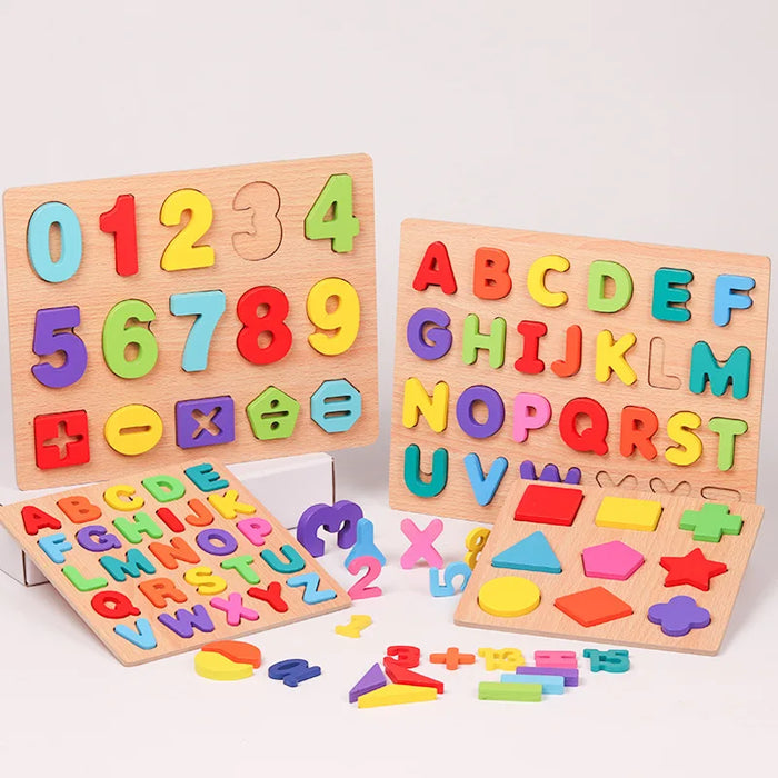 Wooden Puzzle Montessori Toys for Baby 1 2 3 Years Old Kids Alphabet Number Shape Matching Games Children Early Educational Toys