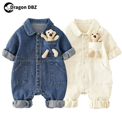 Denim Baby Romper Jumpsuit Overalls Cartoon Bear Korean Toddler Onesie Autumn Baby Boys Girls Clothes Infant Outfit Clothing