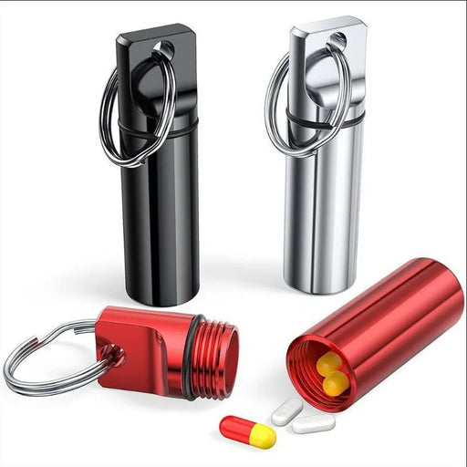 1pcs Waterproof Aluminum Pill Box Keychain Carabiner Medicine Case Container Bottle Holder Outdoor Pill Case PillBox