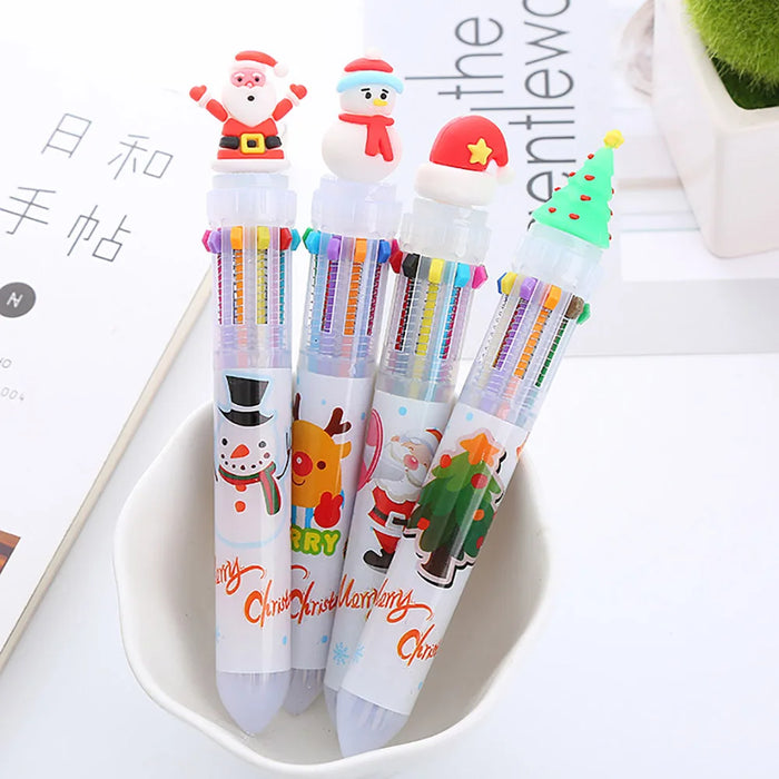 Multicolored Pens Colorful Refill  Xmas Ballpoint Pen Merry Christmas Gifts Stationery Writing Tool Office School Supply