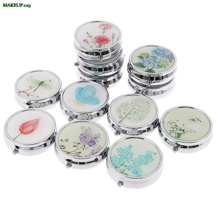 1PCS Cutte Medicine Organizer Portable Pill Box Makeup Storage Container  Folding Pill Case Metal Pill