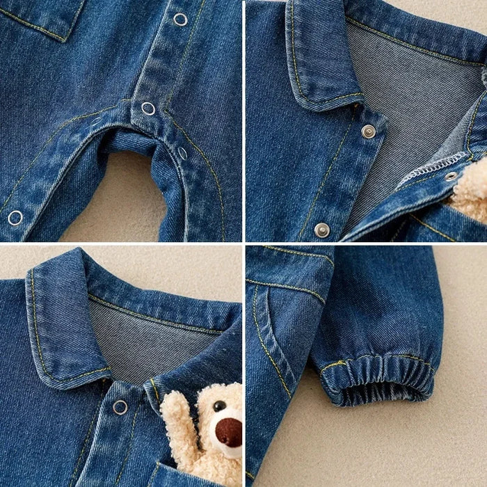 Denim Baby Romper Jumpsuit Overalls Cartoon Bear Korean Toddler Onesie Autumn Baby Boys Girls Clothes Infant Outfit Clothing