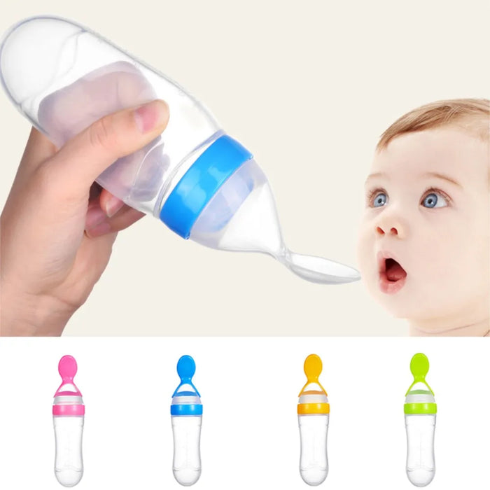 Baby Feeding Bottle With Spoon 90ml Silicone Newborn Infant Squeeze Spoon Toddler Food Supplement food Cereal Bottle Milk Feeder