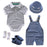 Newborn Baby Clothing for Boys Summer Suit Set Cotton Hat + Striped Romper + Blue Overall  Casual Children Outfit Soft Dress