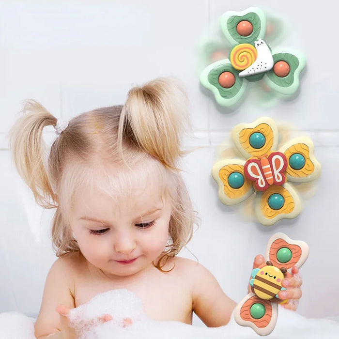 Cartoon Suction Cup Spinner Toy Baby Bath Toys Hand Spinning Toys with Suction Cup Water Play Toys Educational Toys for Baby Kid