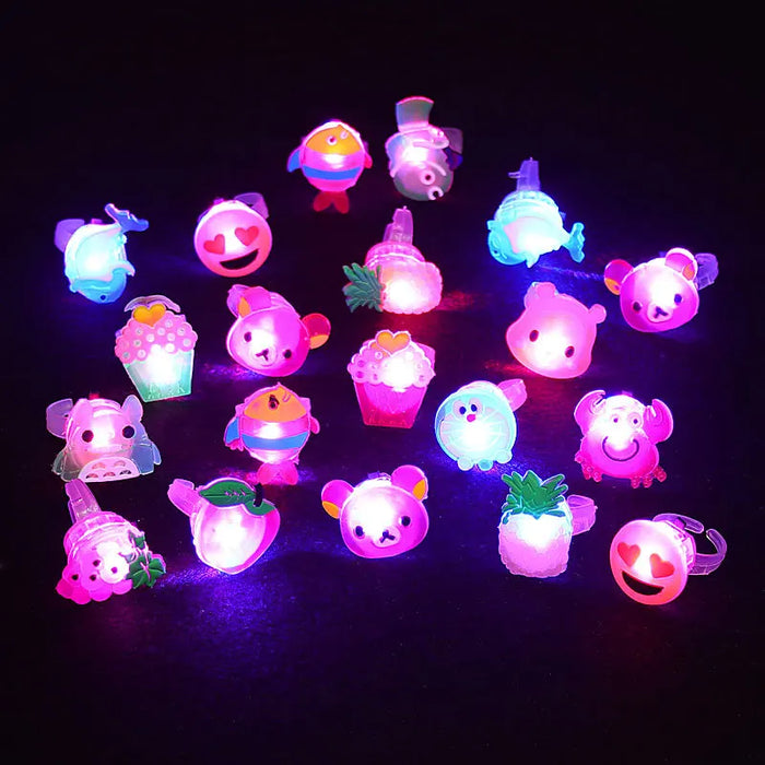 5PCS Cute Flashing Rings Luminous Toys for Kids Cartoon Led Light Finger Glowing Toys Baby Girl Birthday Gift