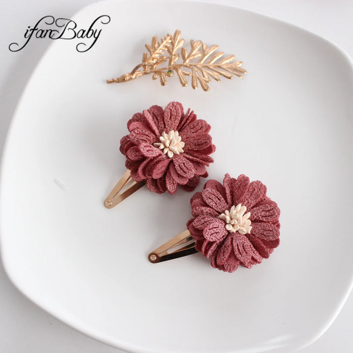 Fashion Flower BB Hair Clips Pin Headwear For Baby Kids Girl Hair Accessories 2 PCS/SET