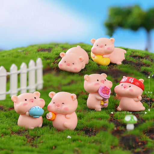 6pcs/Set Figurines Miniature Kawaii Cartoon Pig Micro Landscape Ornaments For Home Decoration Room Decor Desk Accessories