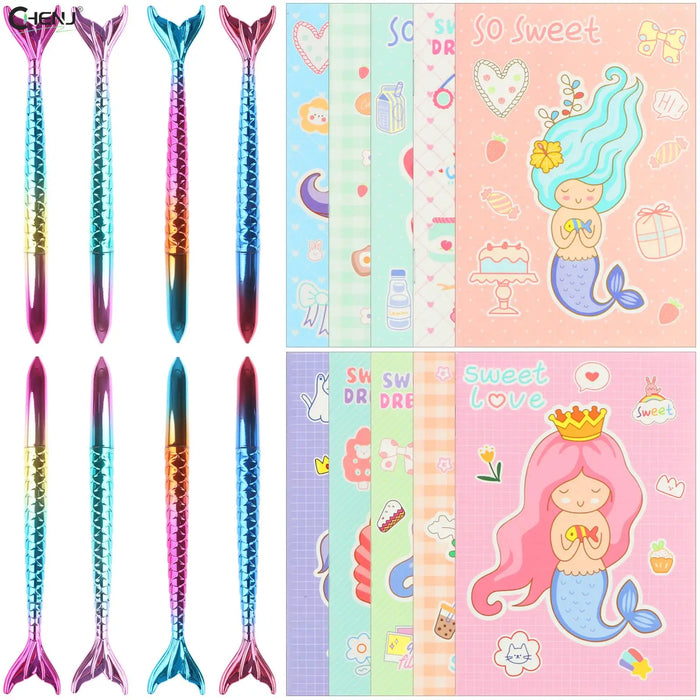 Fashion 8 Pcs Mermaid Tail Liquid-Ink Cute Gel Pens 0.5mm School Student Stationery Office Supplies Accessories