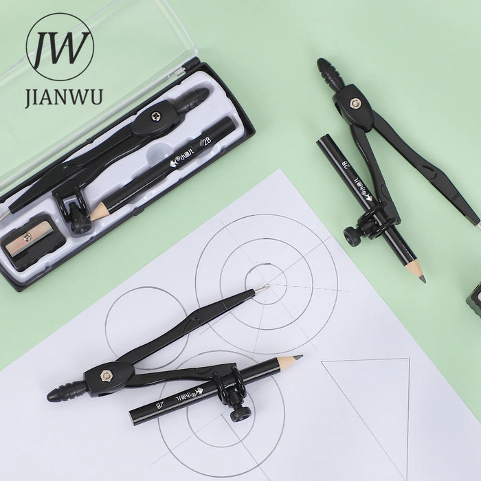 JIANWU Black Metal Compass Geometry Set Zinc Alloy Multifunction-clip Pen Compass Writing Drawing Tools School Office Stationery